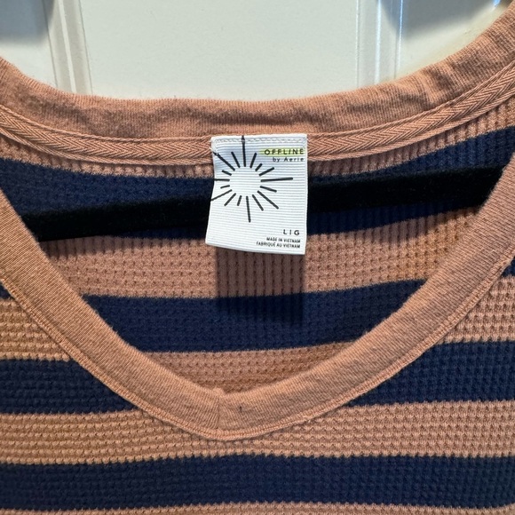 American eagle waffle knit top navy striped size Large - Picture 3 of 3